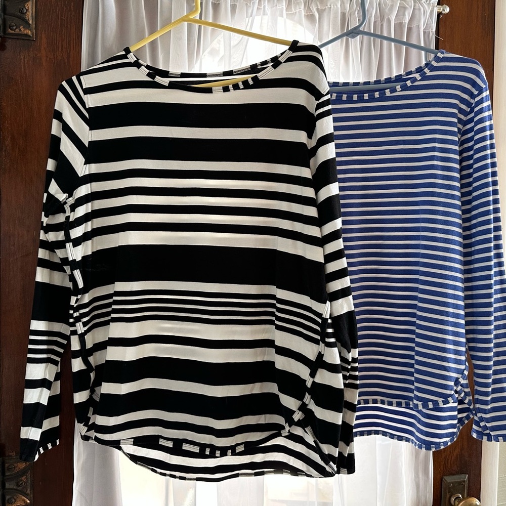 Coolibar Women's Long Sleeve Striped Tee - Black & White and Blue & White